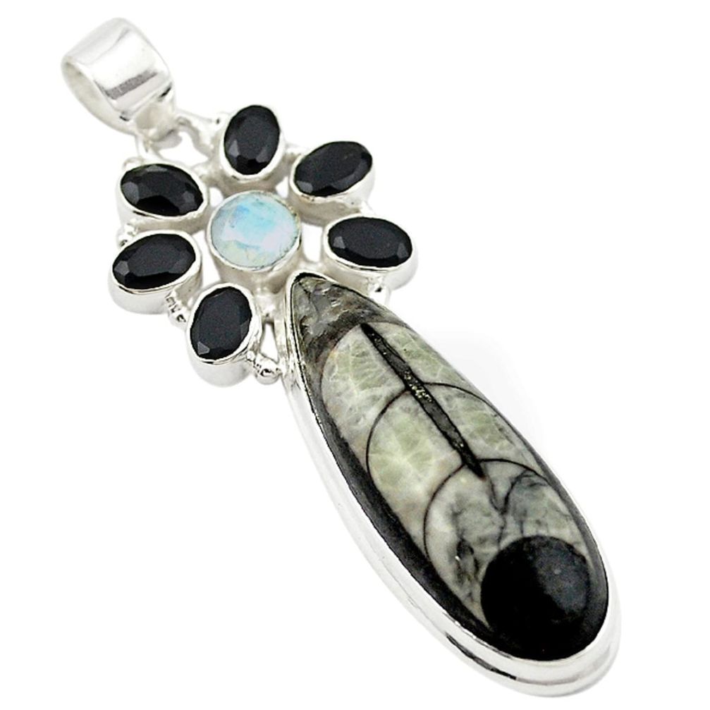 Natural black orthoceras topaz 925 sterling silver pendant jewelry m20094