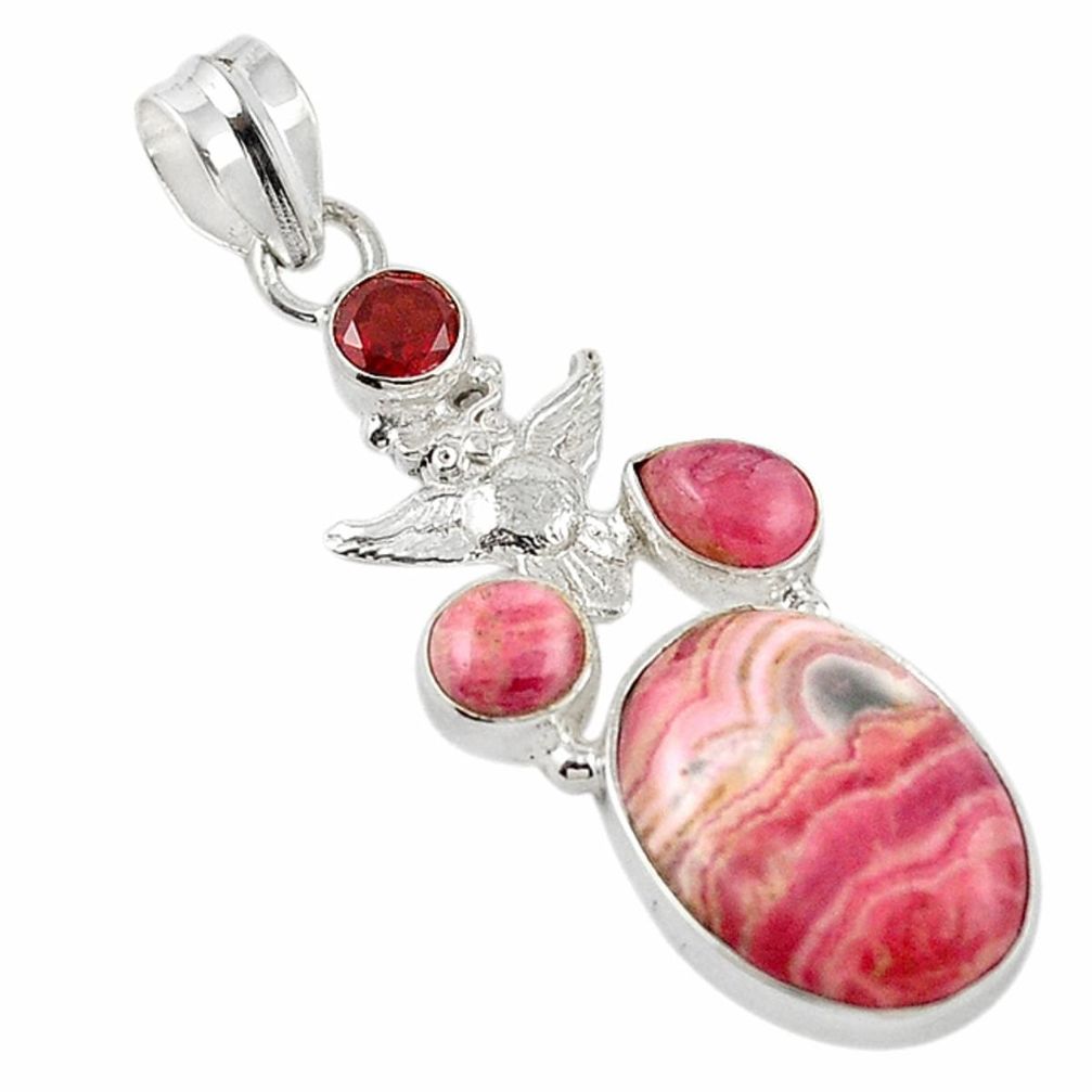 Natural pink rhodochrosite inca rose (argentina) 925 silver owl pendant m20821