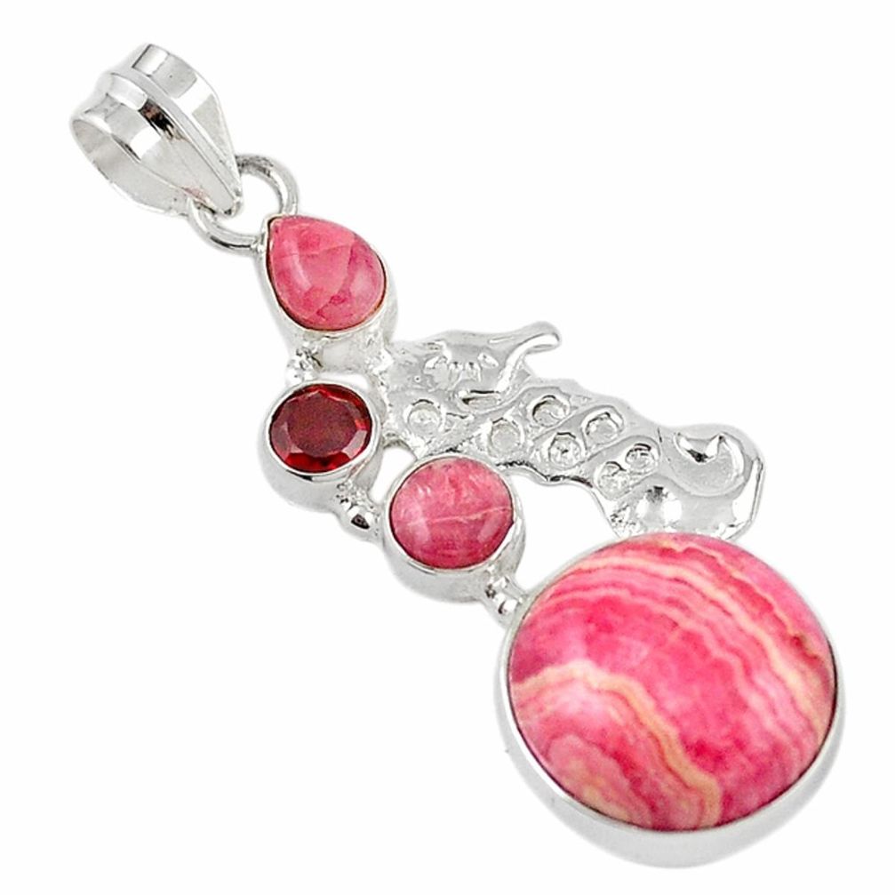 925 silver natural pink rhodochrosite inca rose (argentina) pendant m20833