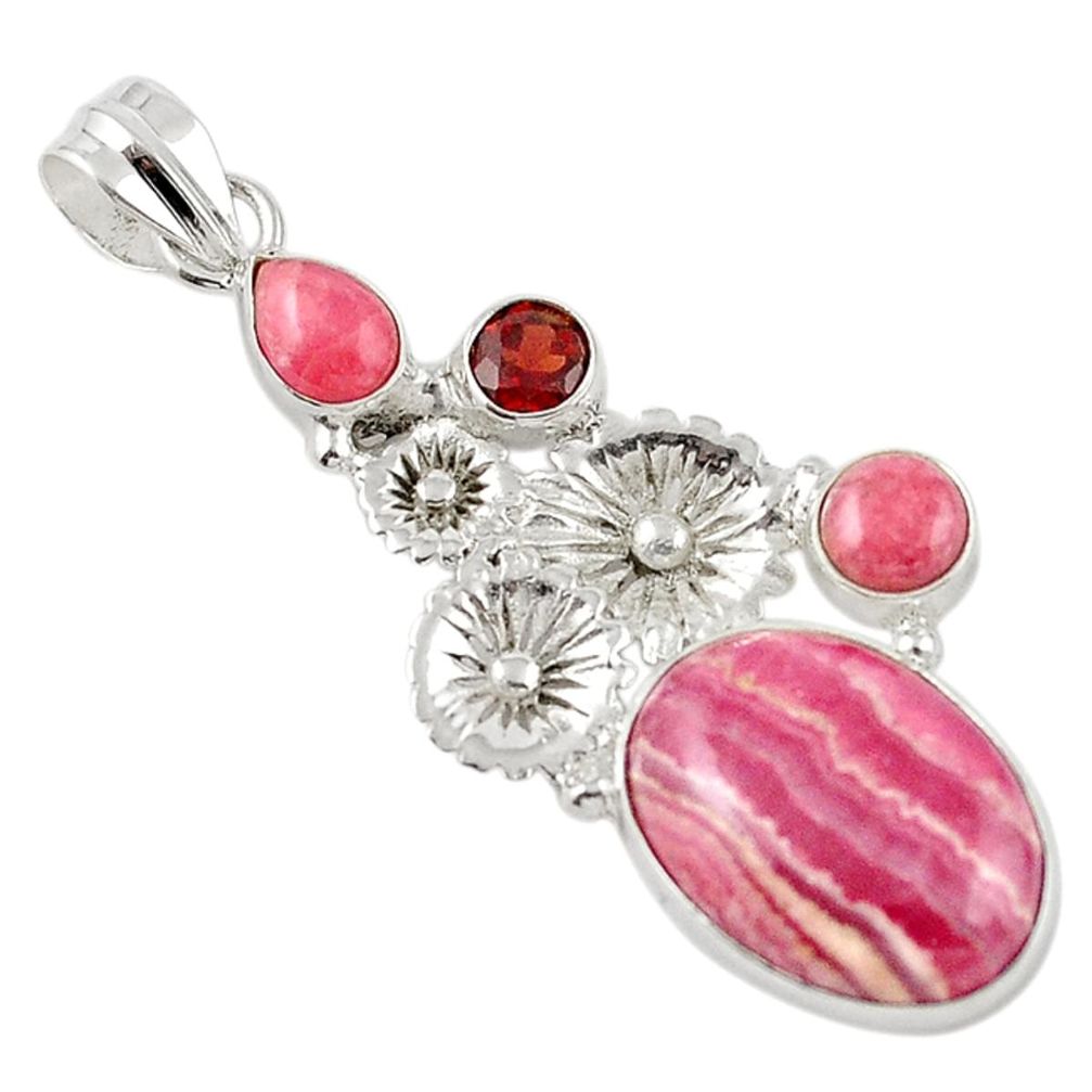 Natural pink rhodochrosite inca rose (argentina) 925 silver pendant m20836