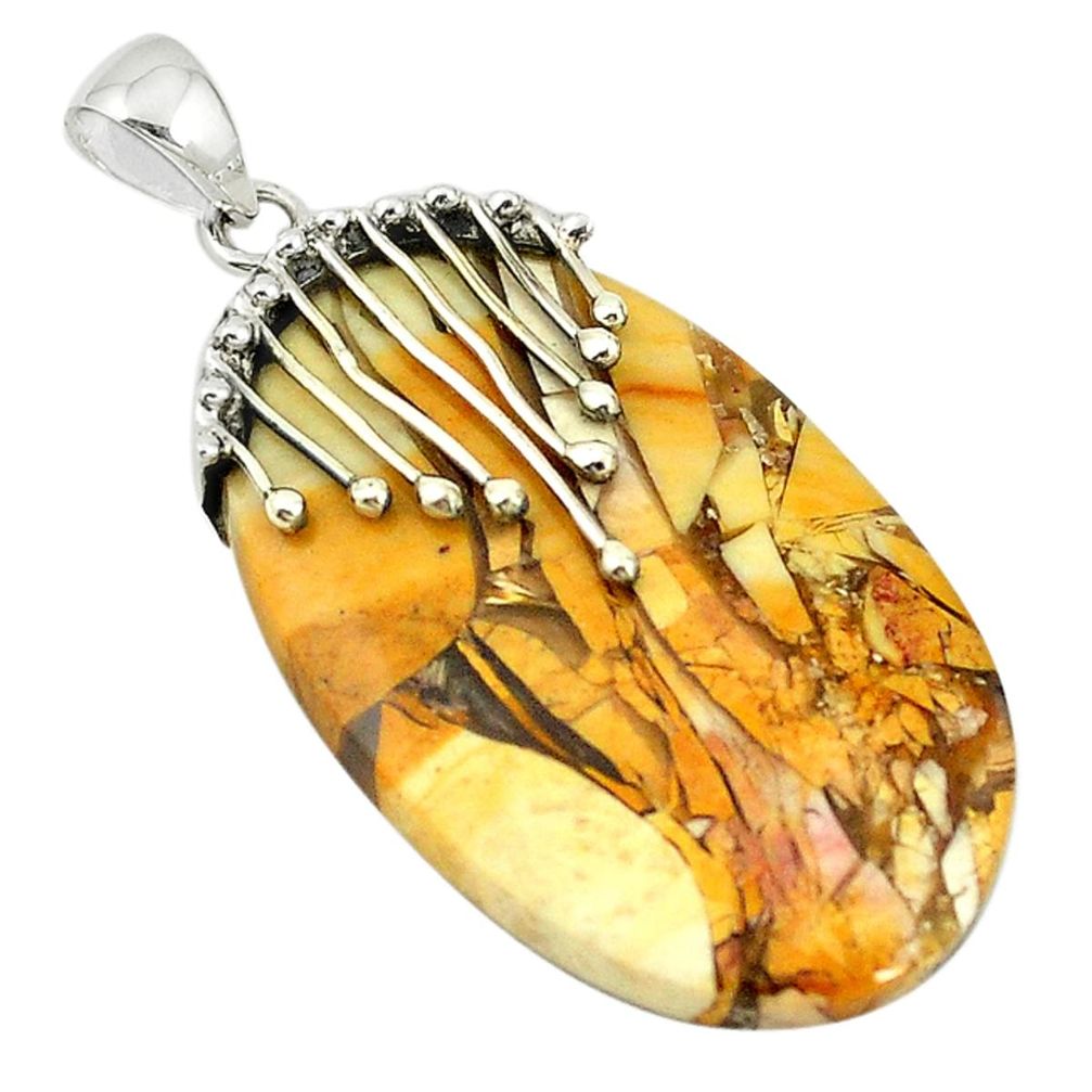 Natural yellow brecciated mookaite (australian jasper) 925 silver pendant m22325