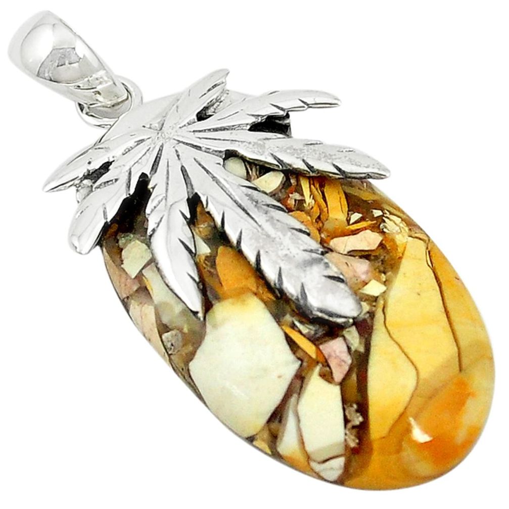 Natural yellow brecciated mookaite (australian jasper) 925 silver pendant m22327