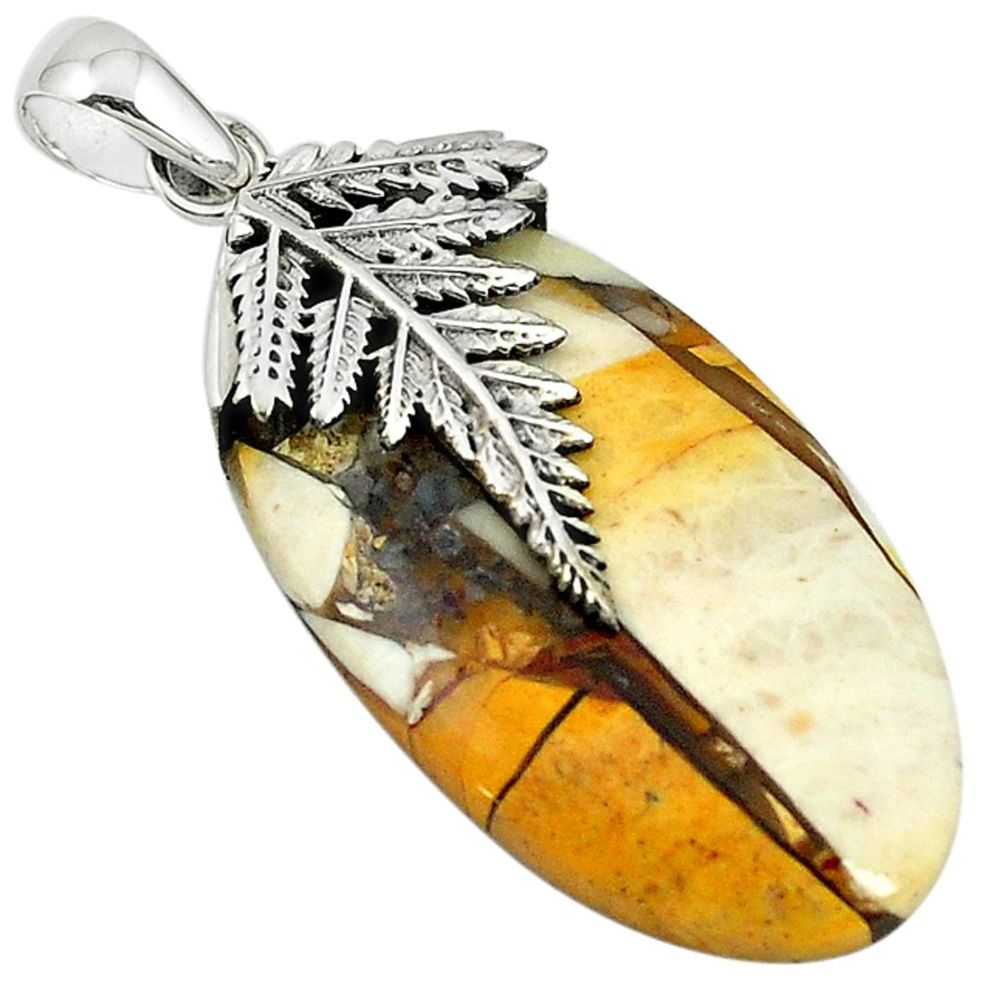 Natural yellow brecciated mookaite (australian jasper) 925 silver pendant m22338