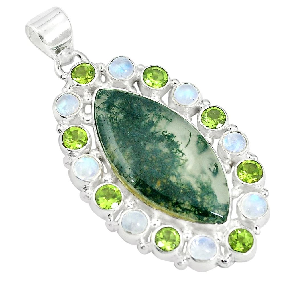 Natural green moss agate moonstone 925 sterling silver pendant jewelry m24457