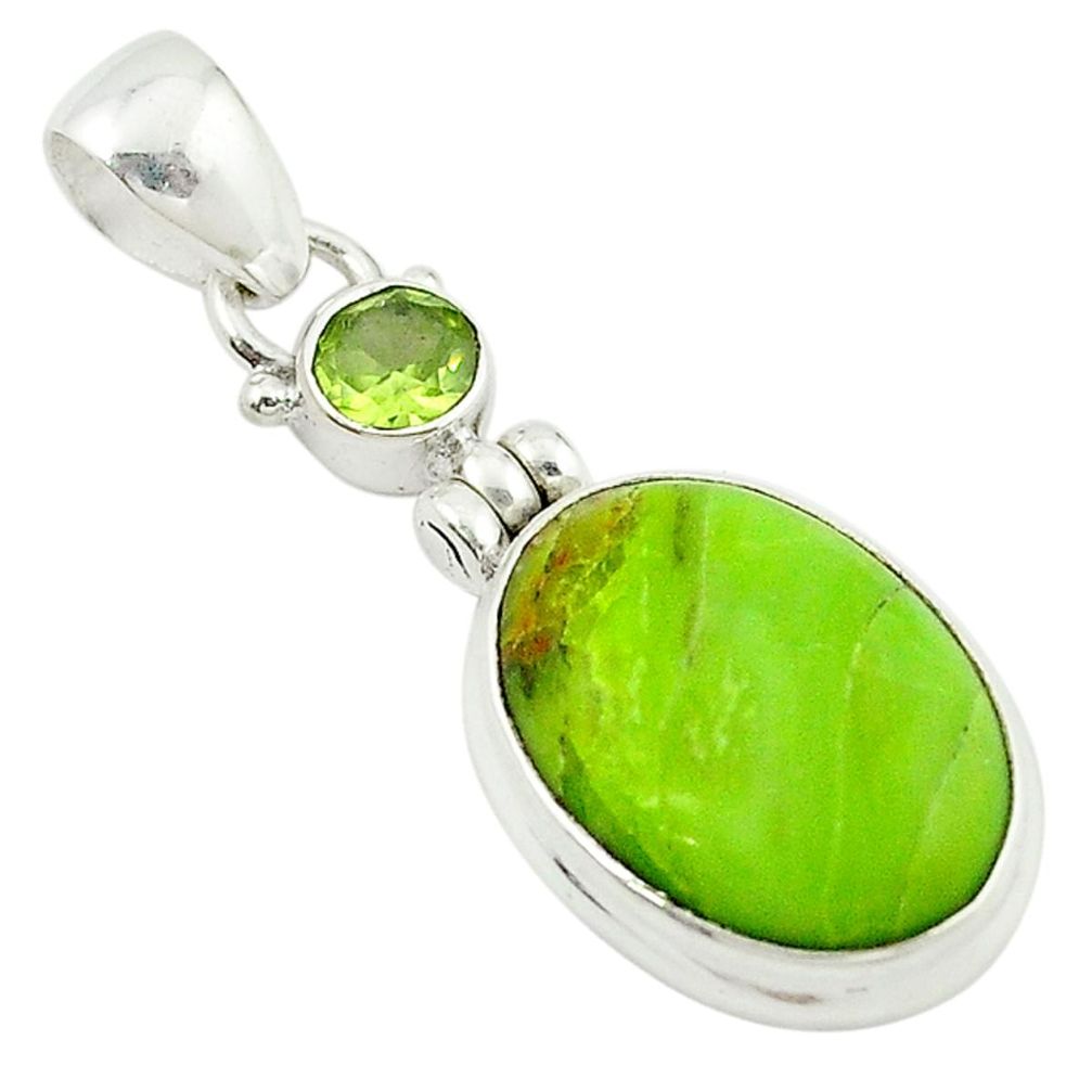 Natural green gaspeite peridot 925 sterling silver pendant m2493