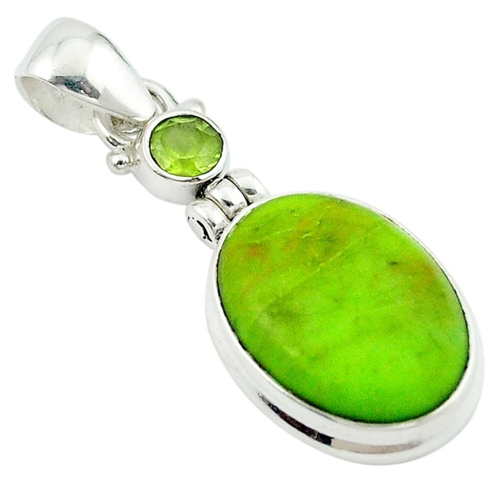 Natural green gaspeite peridot 925 sterling silver pendant m2499