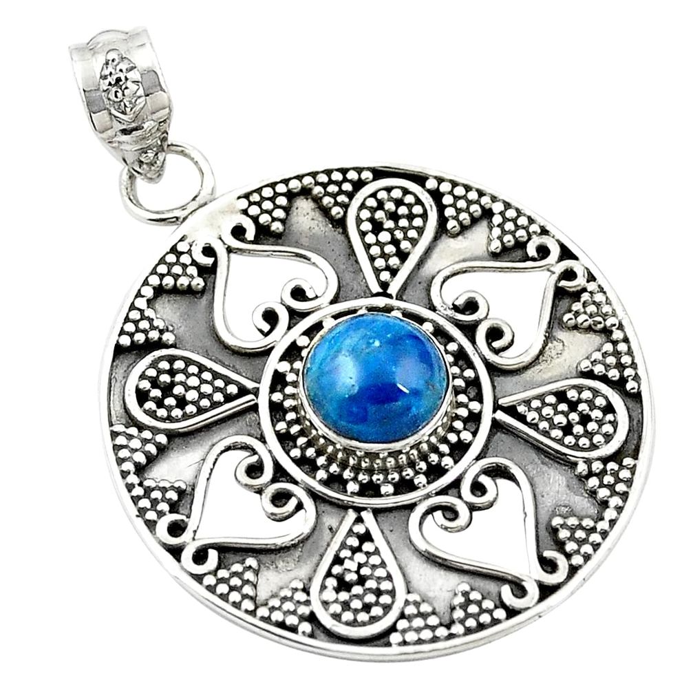 925 sterling silver natural blue apatite (madagascar) round pendant m25769