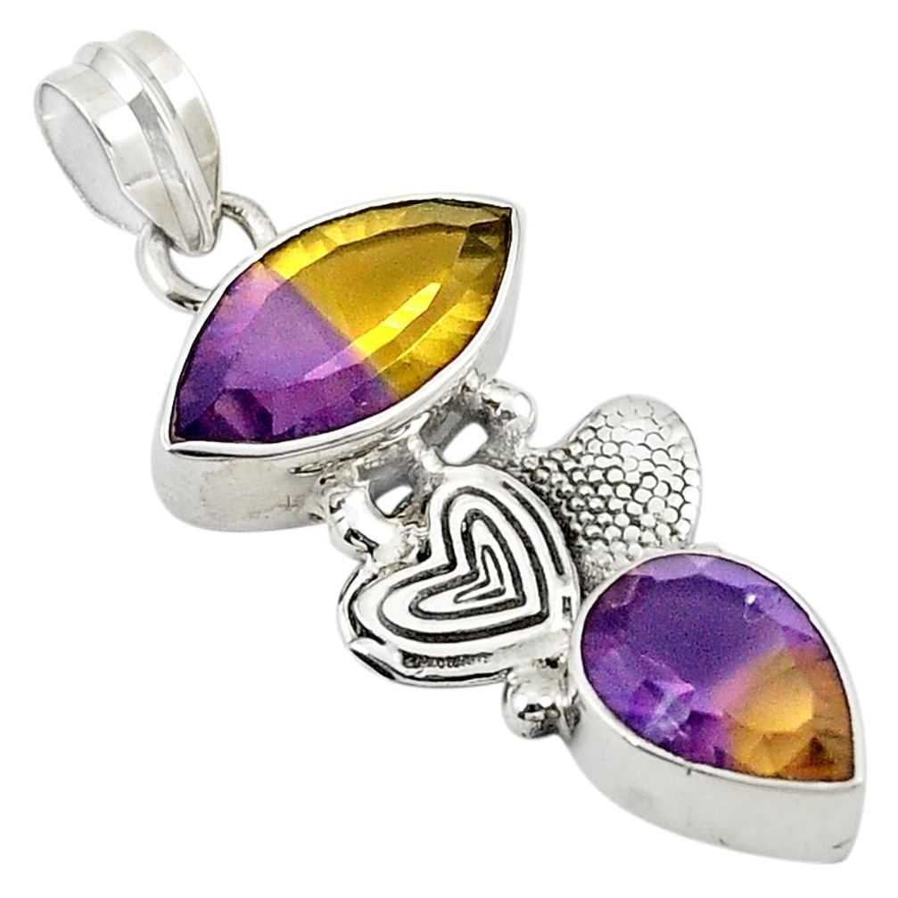 Multi color ametrine (lab) 925 silver couple hearts pendant jewelry m26316