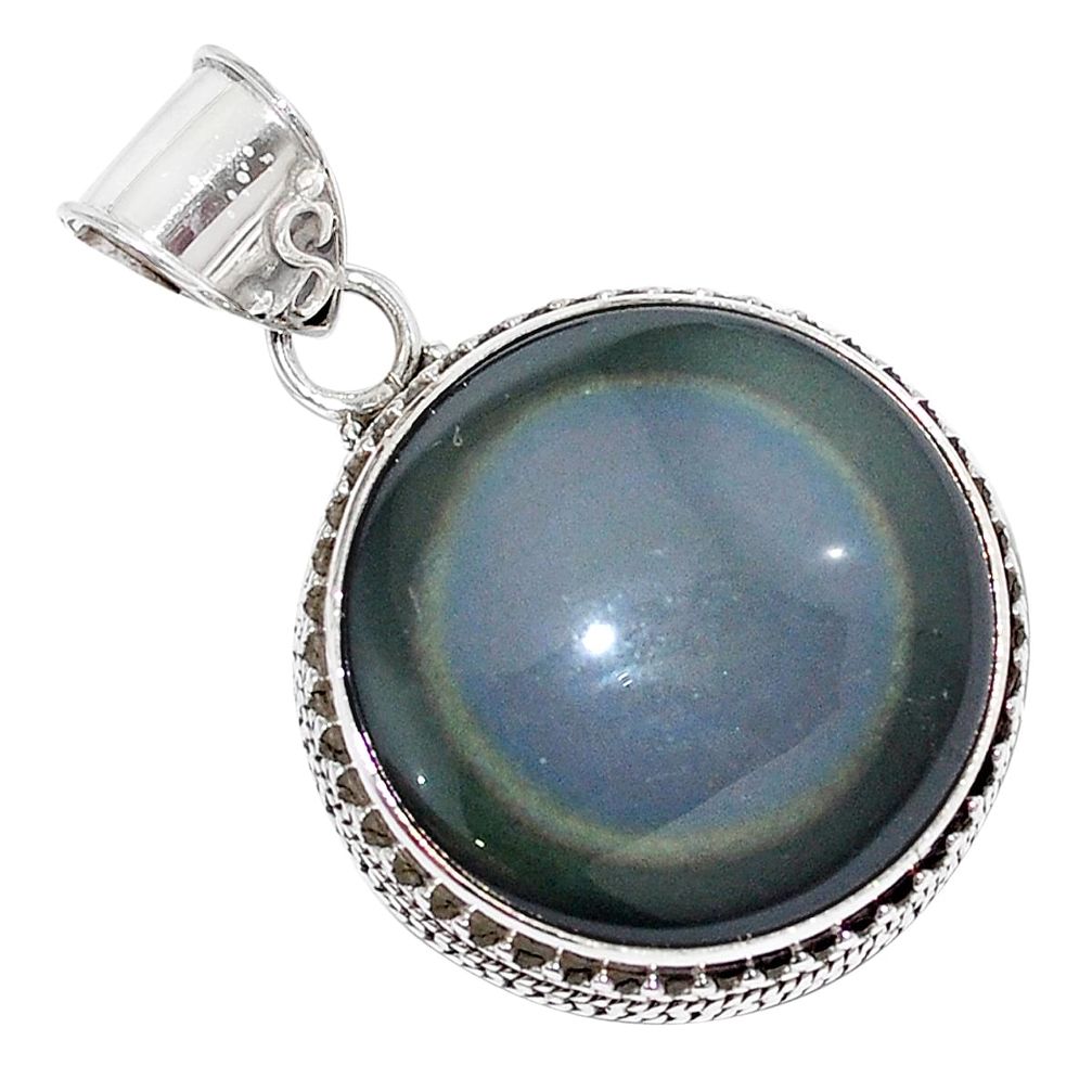 Natural rainbow obsidian eye 925 sterling silver pendant jewelry m27520