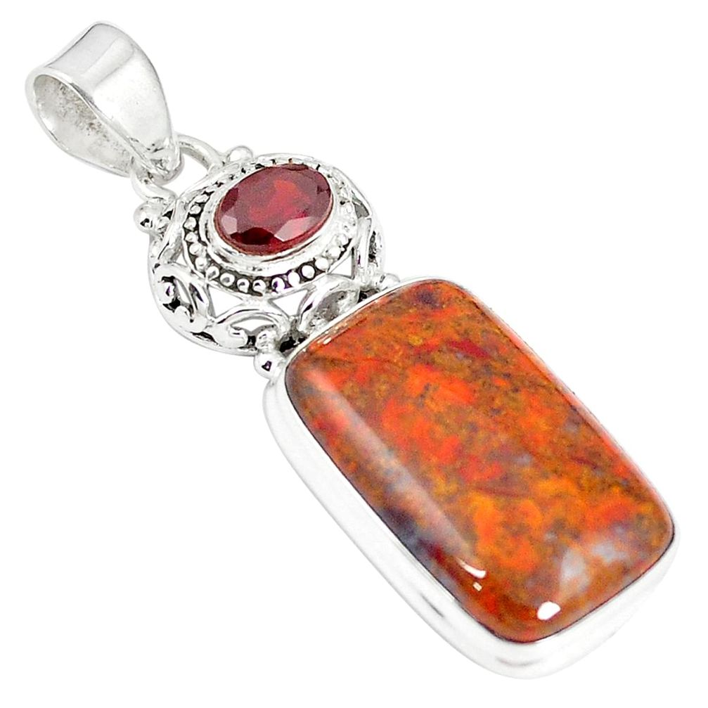Natural brown vaquilla agate red garnet 925 sterling silver pendant m28166