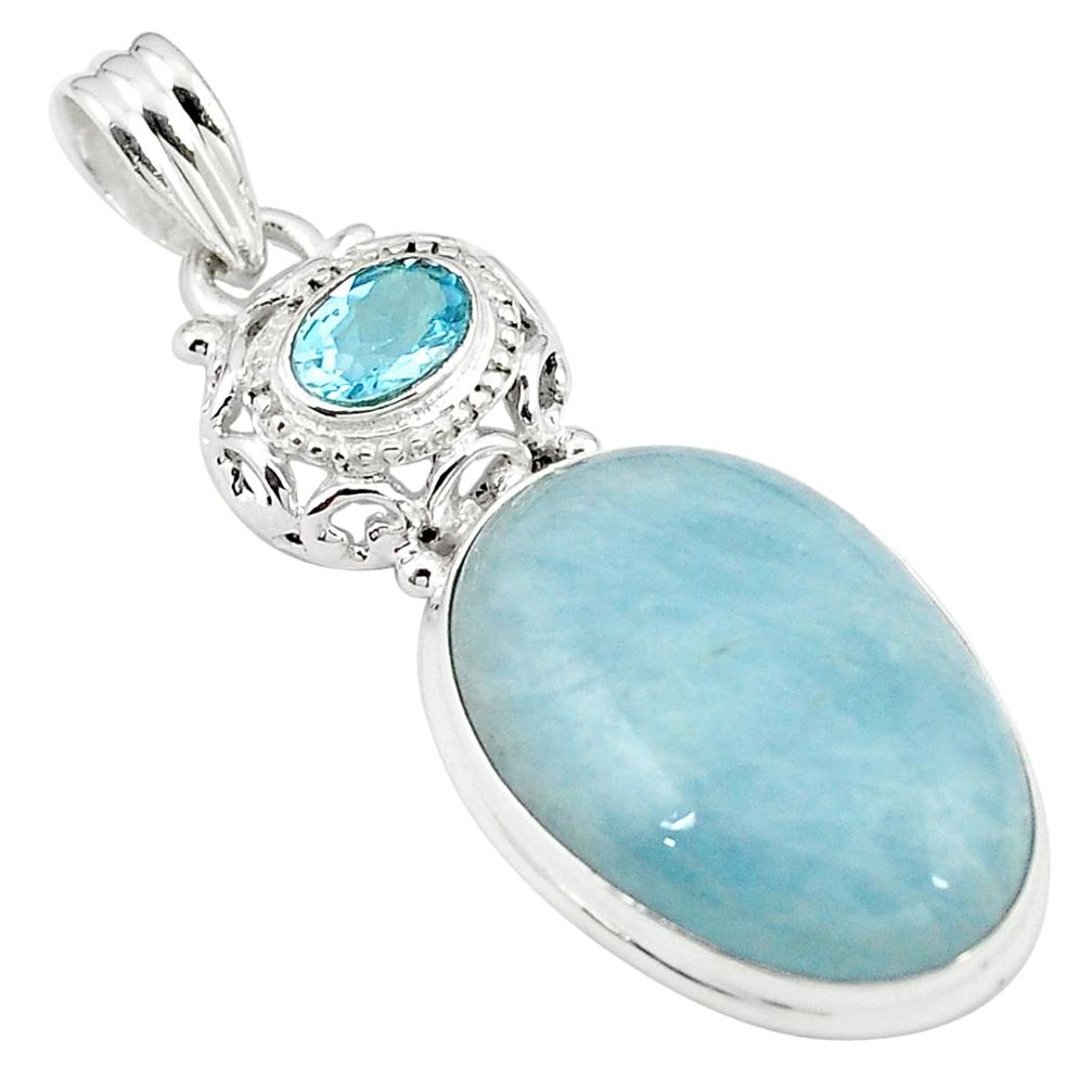 Natural blue aquamarine topaz 925 sterling silver pendant jewelry m28218