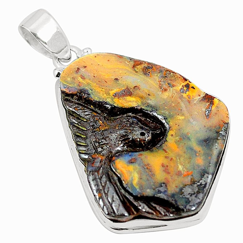 925 sterling silver natural brown boulder opal carving pendant jewelry m32177