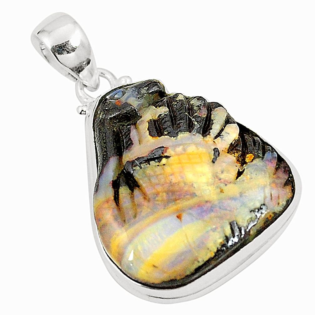 Natural brown boulder opal carving 925 sterling silver pendant m32179