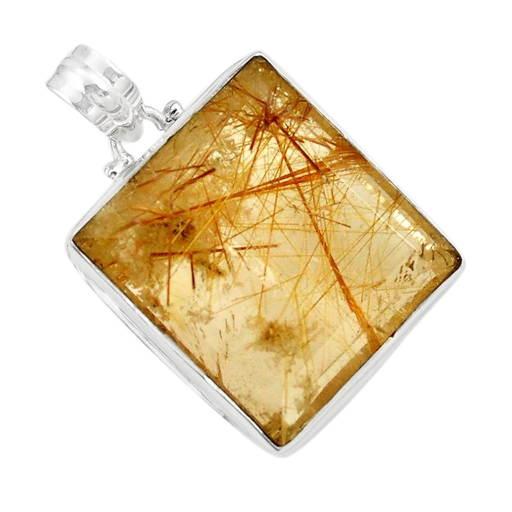 Natural facited golden tourmaline rutile 925 sterling silver pendant m33643