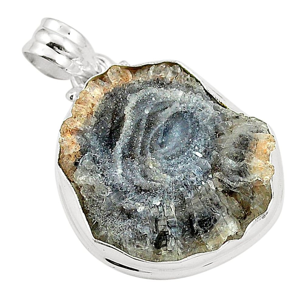 Natural grey desert druzy (chalcedony rose) 925 silver pendant m33743