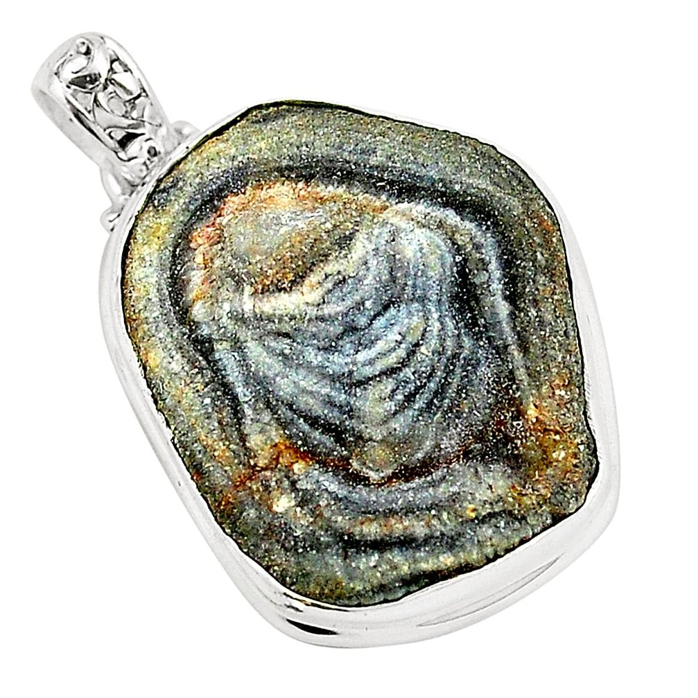 925 silver natural grey desert druzy (chalcedony rose) pendant jewelry m33753