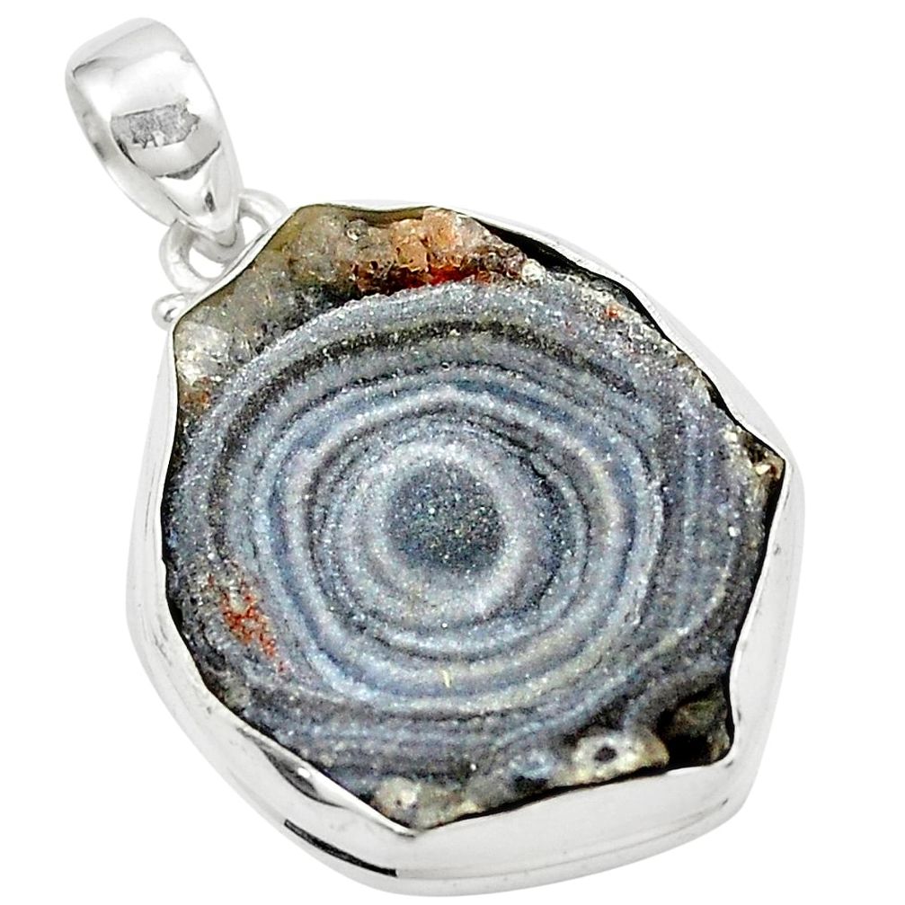 Natural grey desert druzy (chalcedony rose) 925 silver pendant m33808