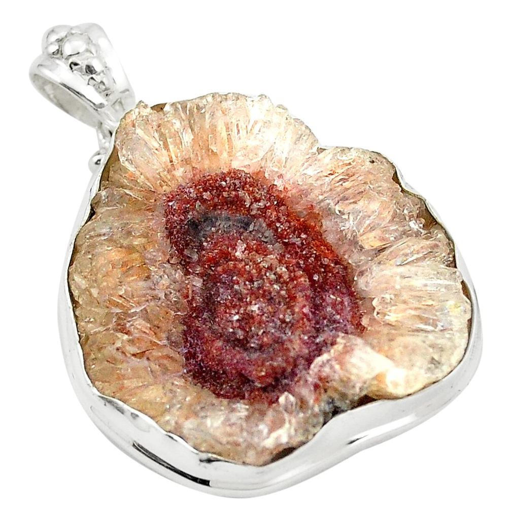 Natural grey desert druzy (chalcedony rose) 925 silver pendant m33823