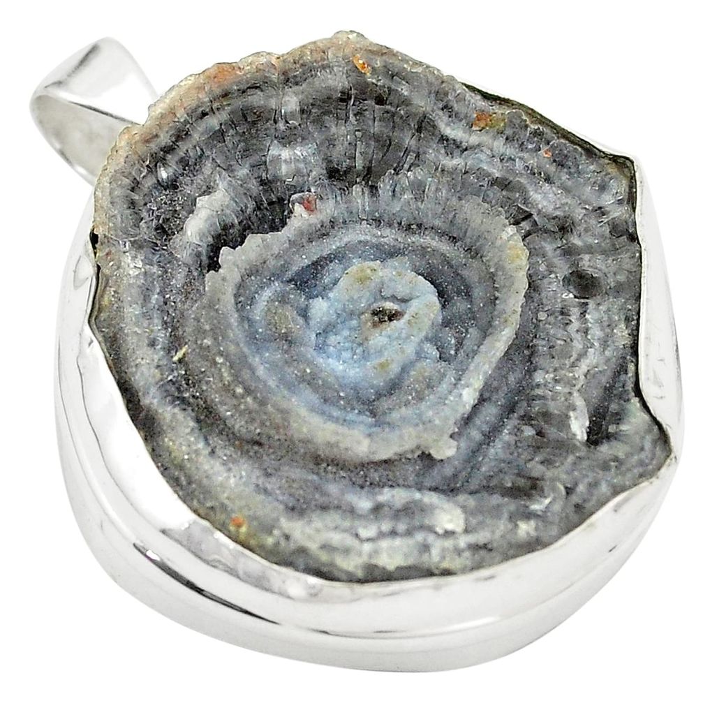 Natural grey desert druzy (chalcedony rose) 925 silver pendant m33828
