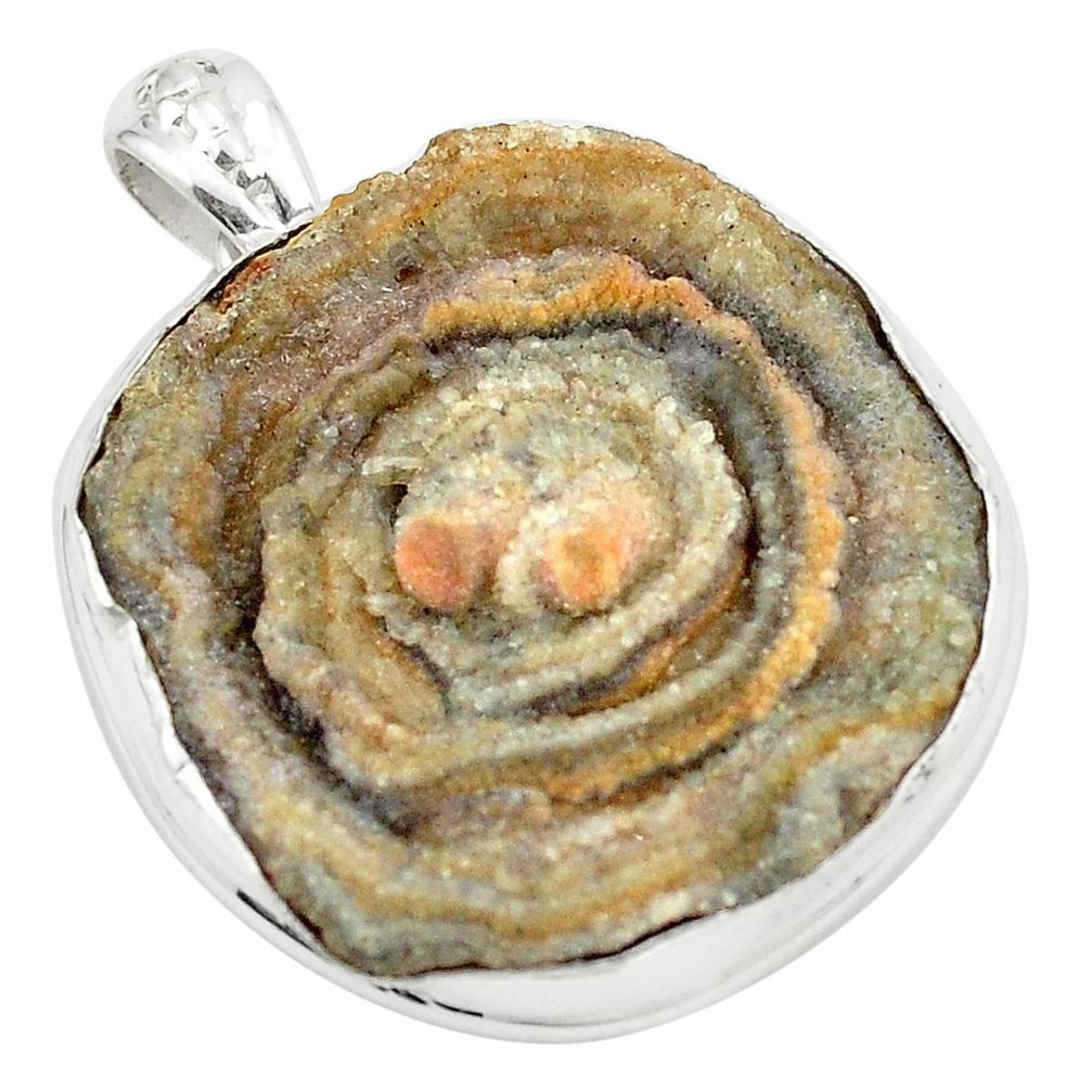 Natural grey desert druzy (chalcedony rose) 925 silver pendant m33834
