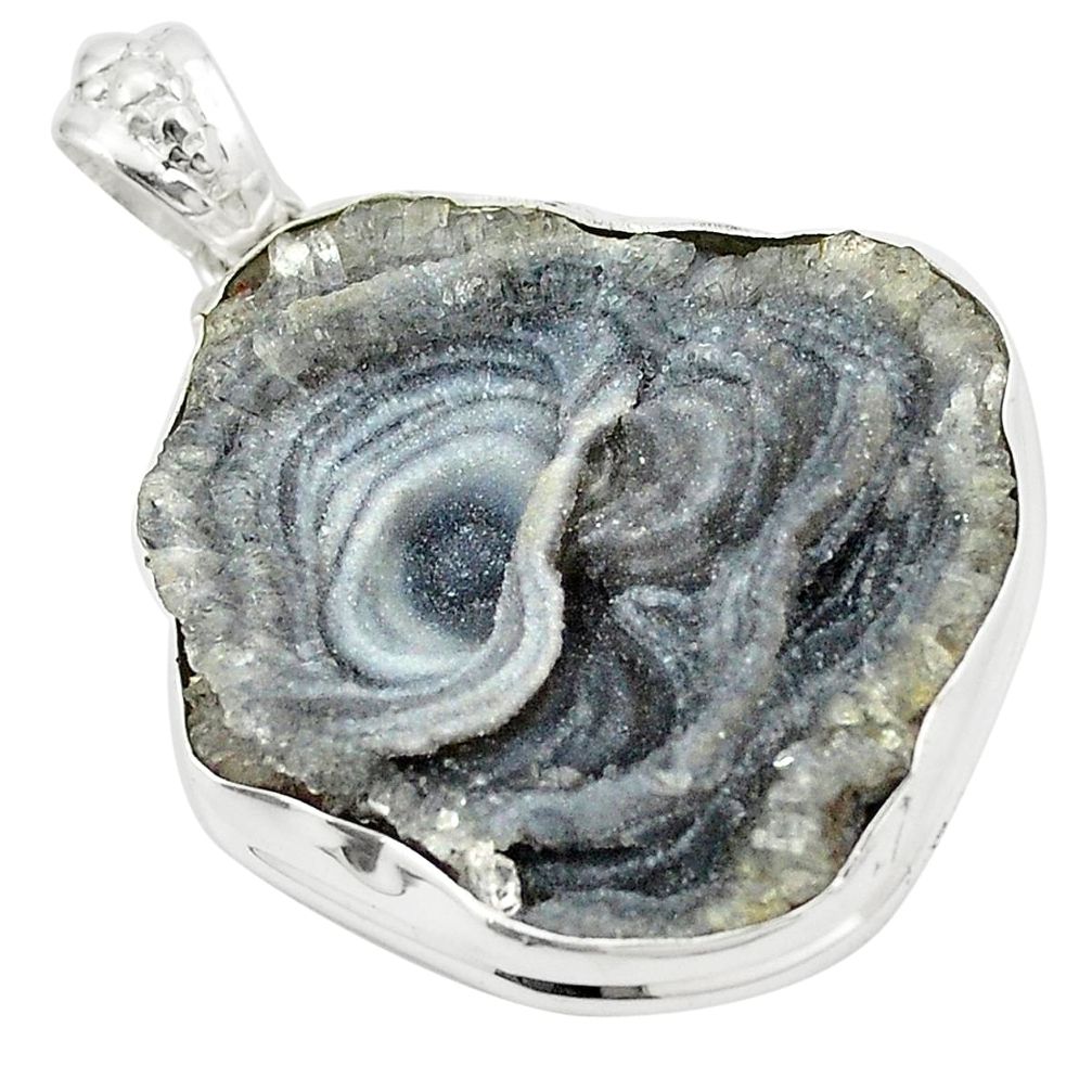 Natural grey desert druzy (chalcedony rose) 925 silver pendant m33835