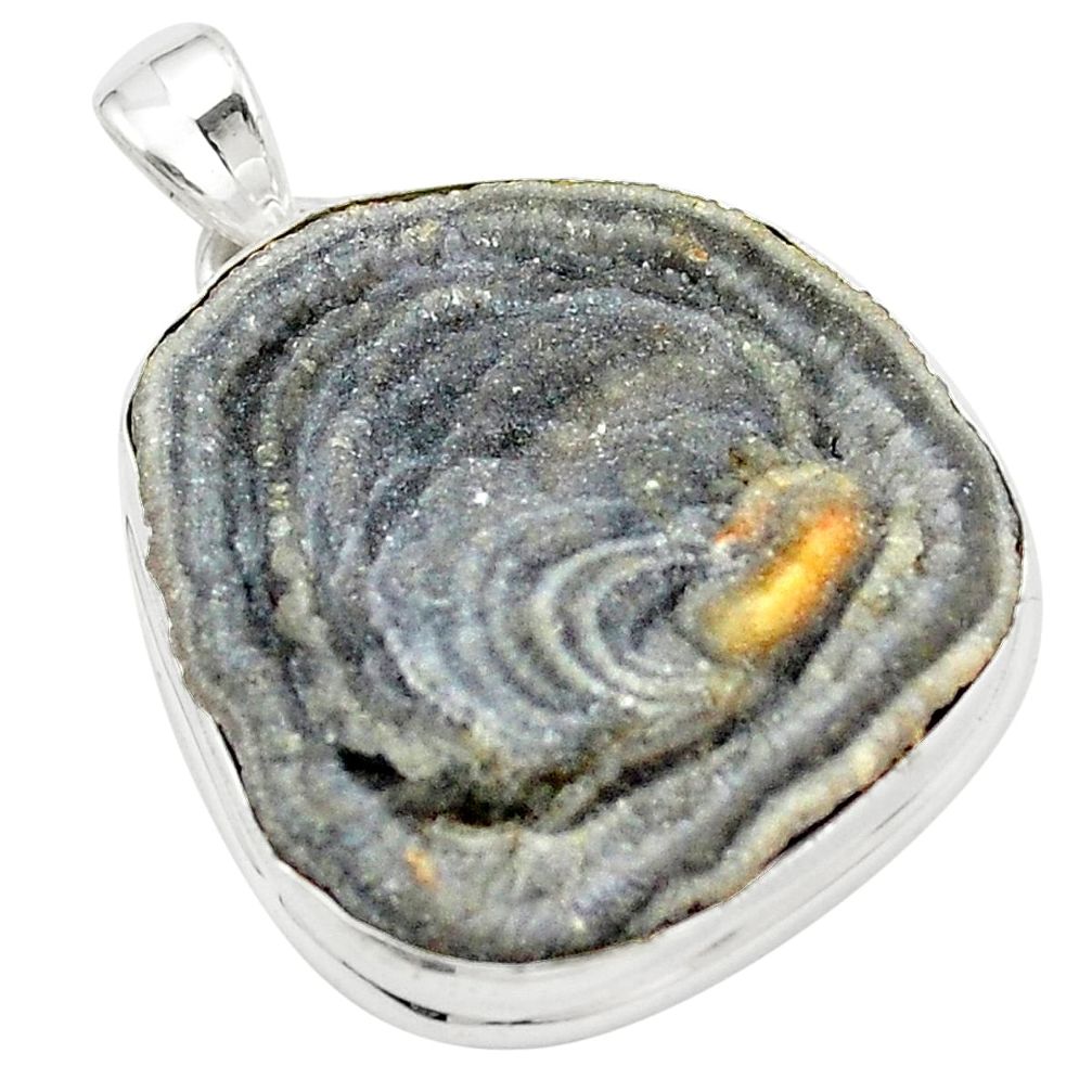 Natural grey desert druzy (chalcedony rose) 925 silver pendant m33839