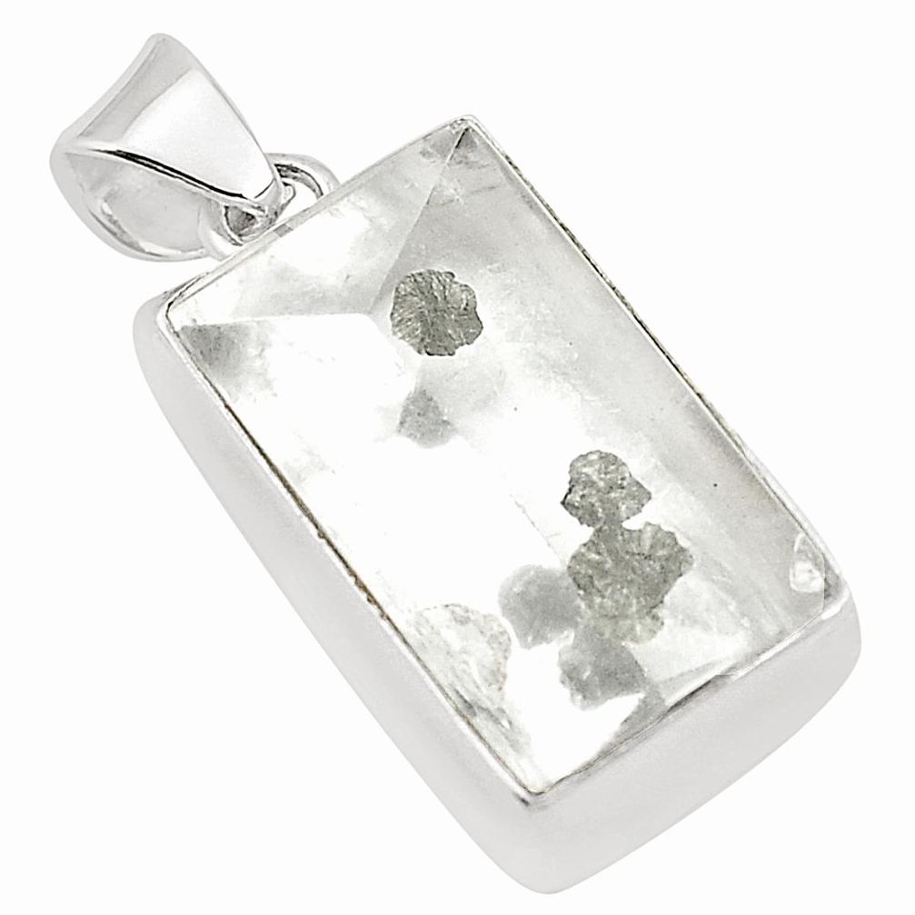 Natural cabs white marcasite in quartz 925 sterling silver pendant m33946