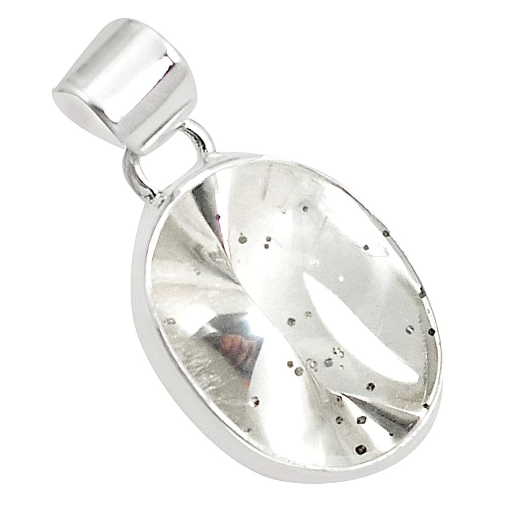 Natural cabs white marcasite in quartz 925 sterling silver pendant m33951