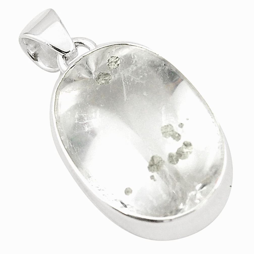 Natural cabs white marcasite in quartz 925 sterling silver pendant m33958