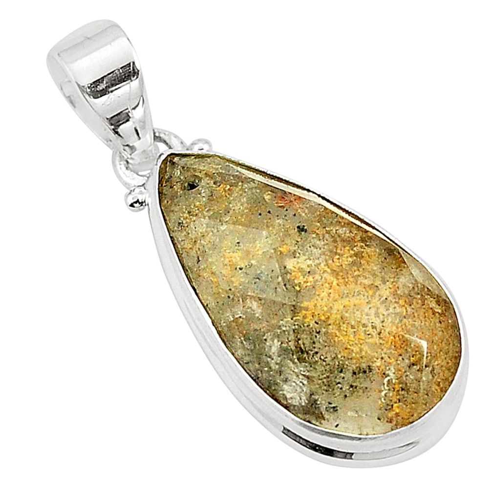 Natural green scenic lodolite pear 925 sterling silver pendant m33996