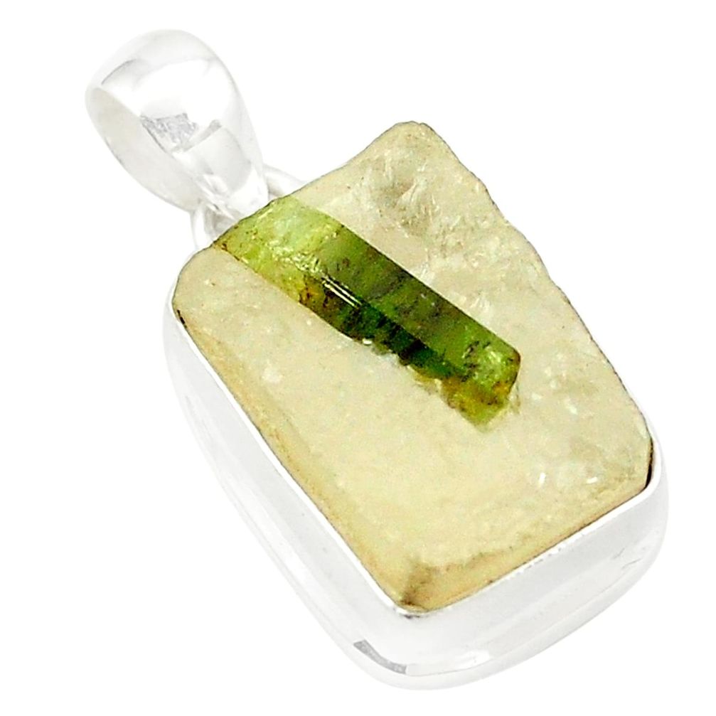 Natural green tourmaline in quartz 925 sterling silver pendant jewelry m34009