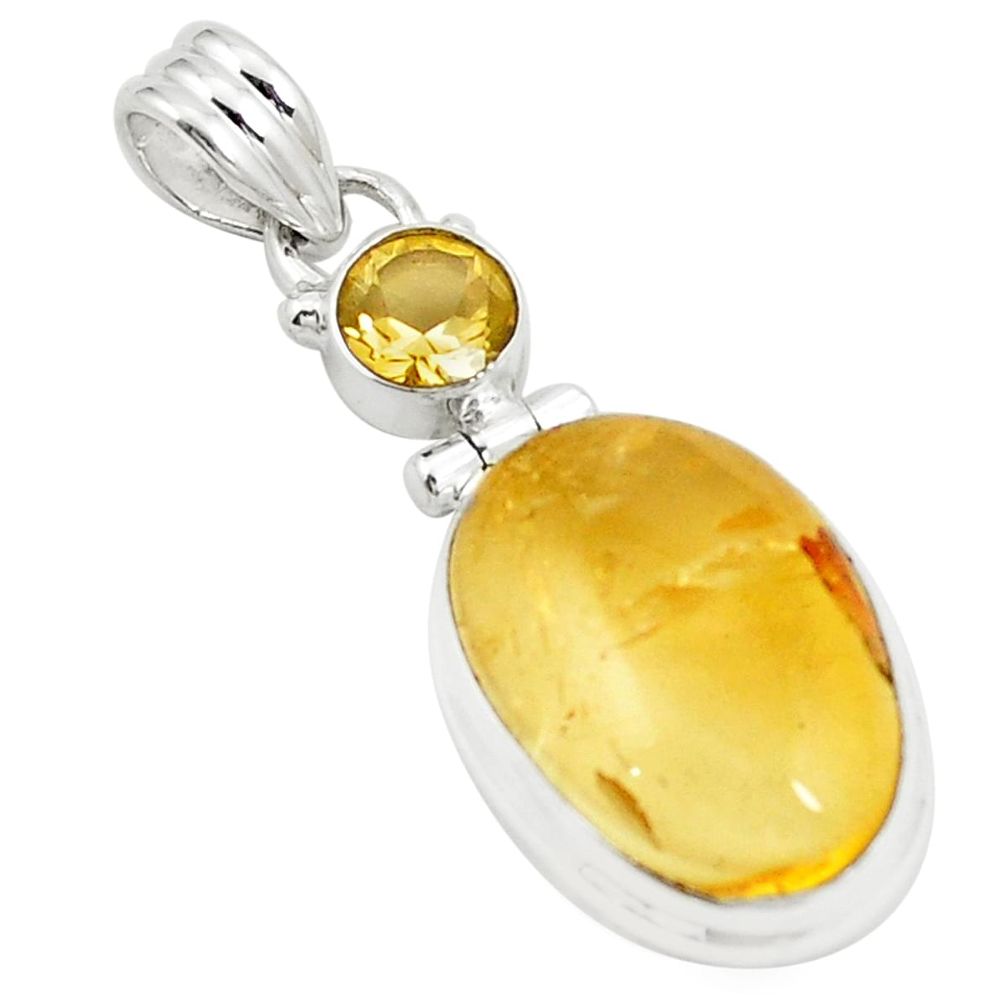 Natural yellow citrine 925 sterling silver pendant jewelry m34041