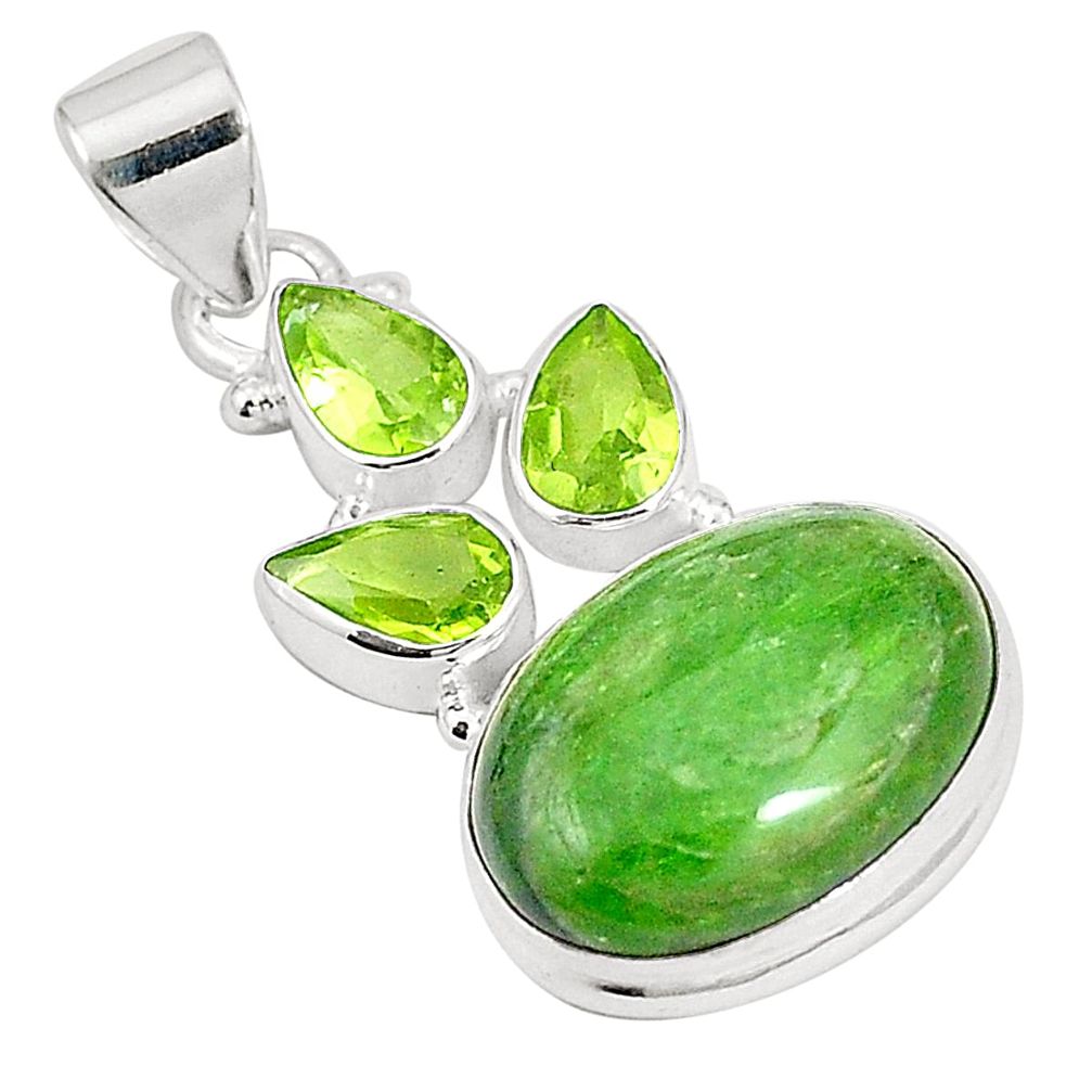 Natural green chrome diopside peridot 925 silver pendant jewelry m34379