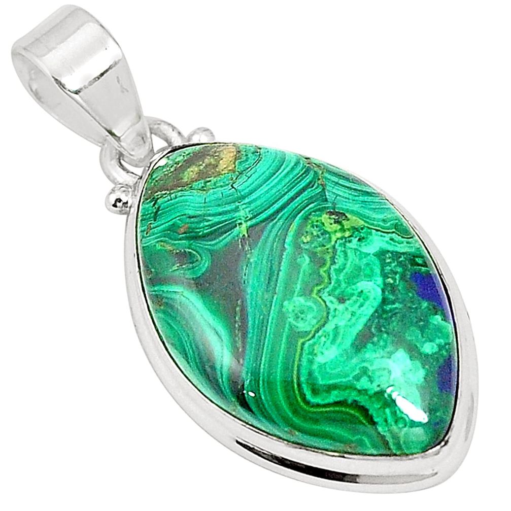 Natural green malachite in azurite 925 sterling silver pendant jewelry m34526