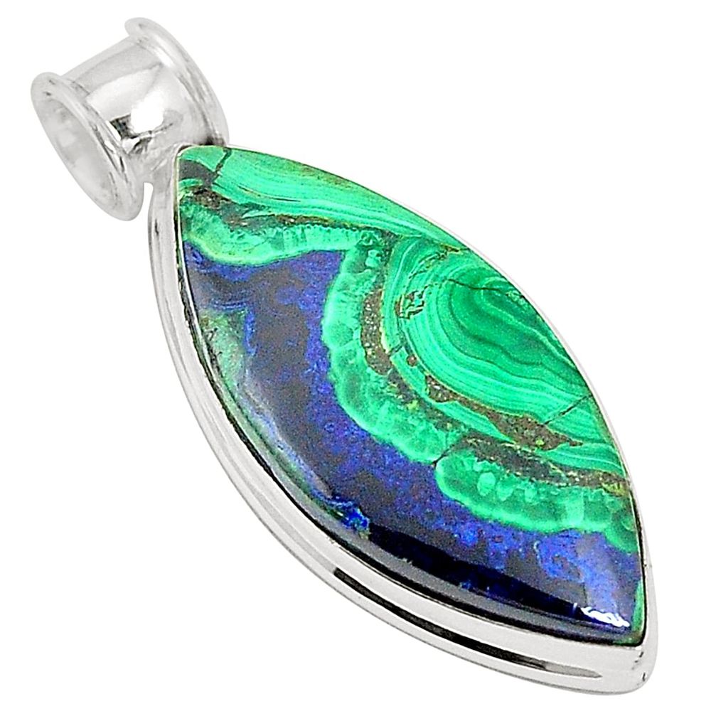 Natural green malachite in azurite 925 sterling silver pendant jewelry m34535