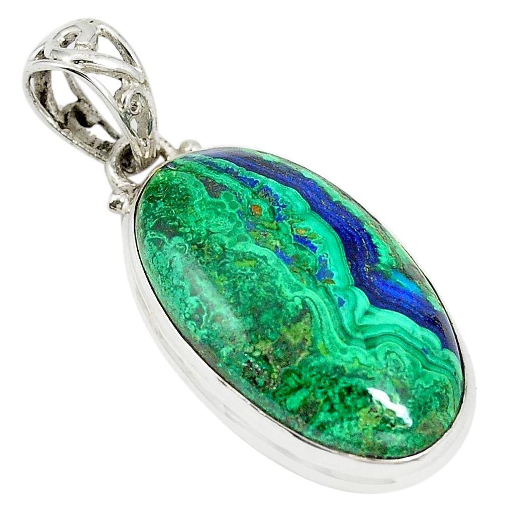 Natural green malachite in azurite 925 sterling silver pendant m34545