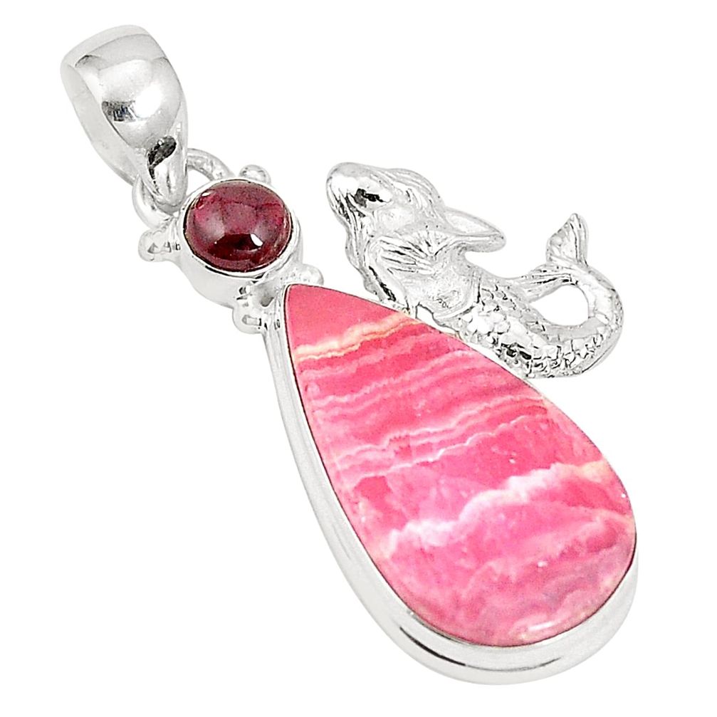 925 silver natural pink rhodochrosite inca rose fairy mermaid pendant m34700