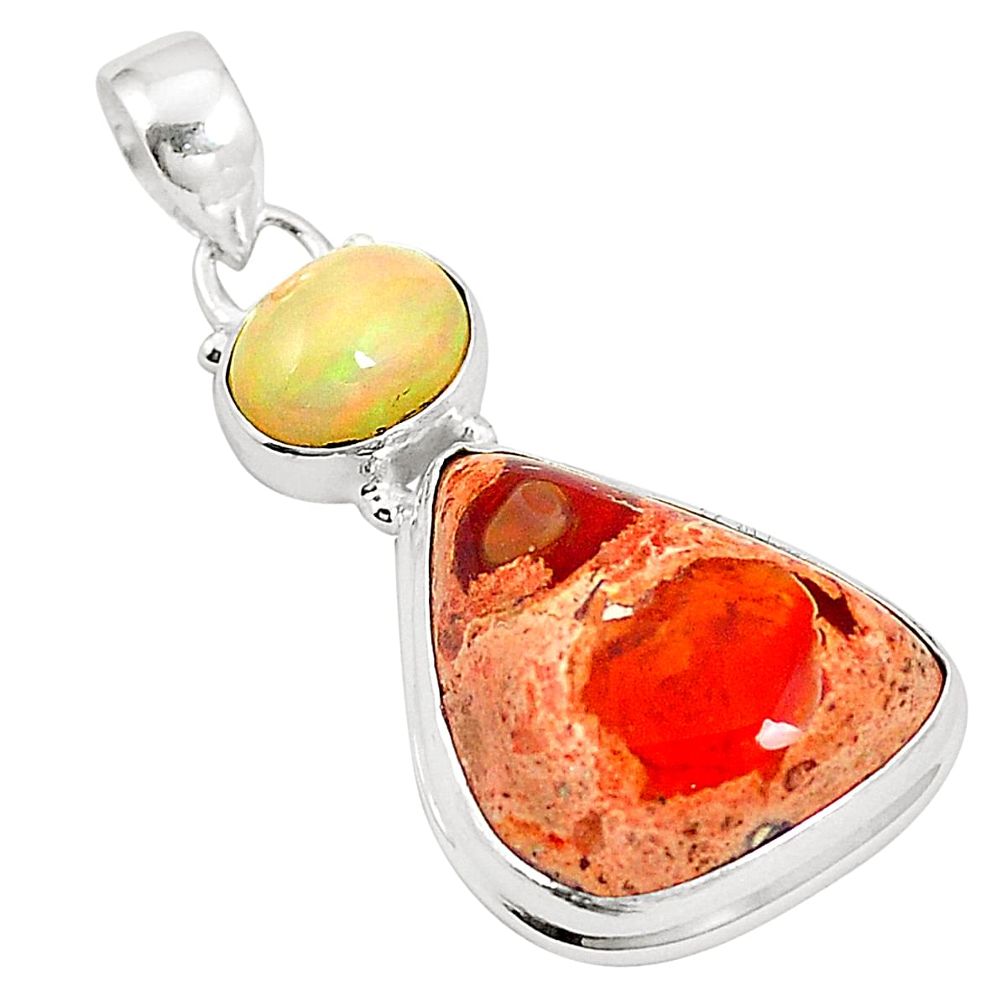 Natural multi color mexican fire opal ethiopian opal 925 silver pendant m34883