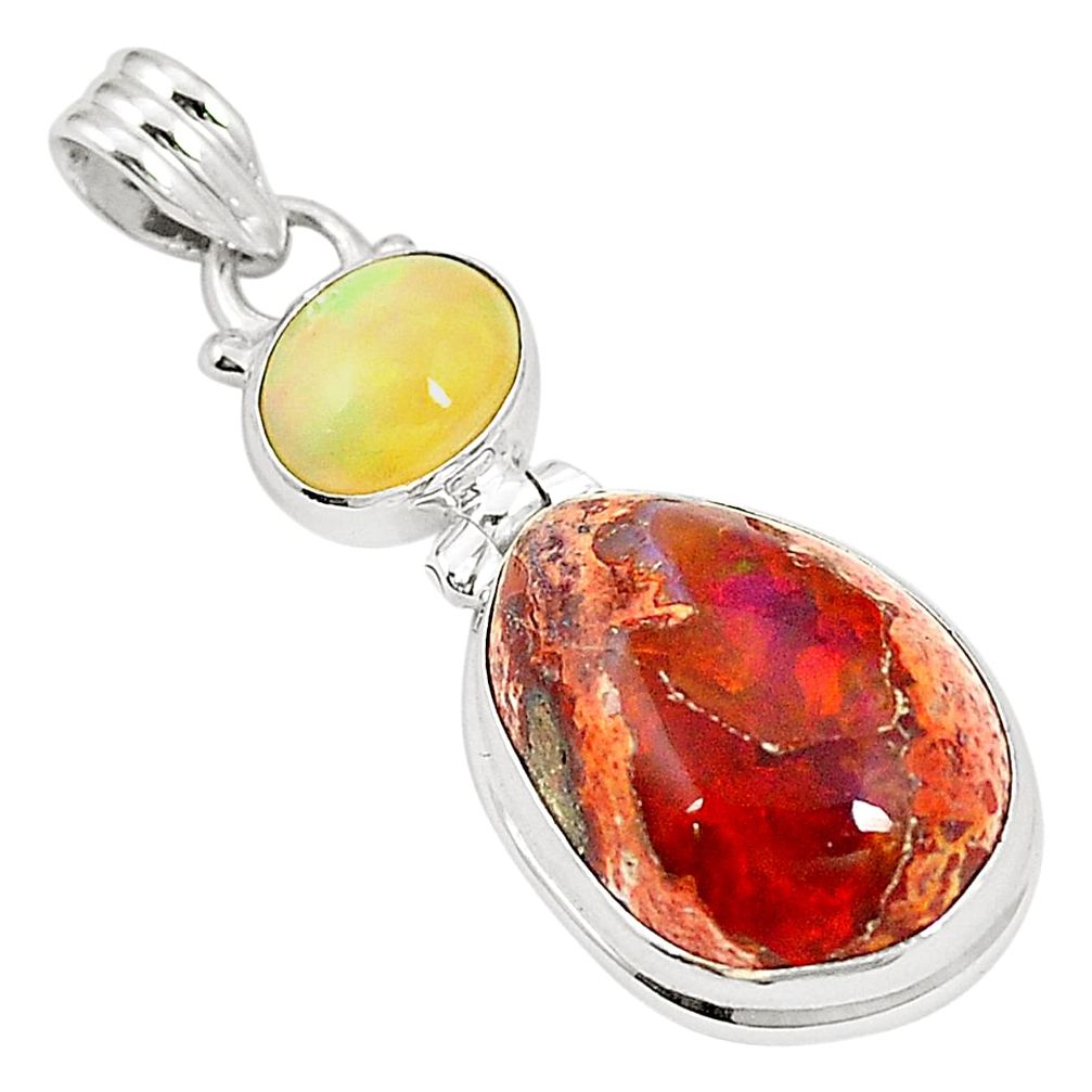 Natural multi color mexican fire opal ethiopian opal 925 silver pendant m34889