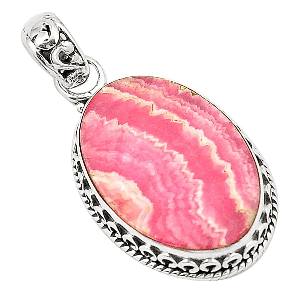 Natural pink rhodochrosite inca rose (argentina) 925 silver pendant m35085