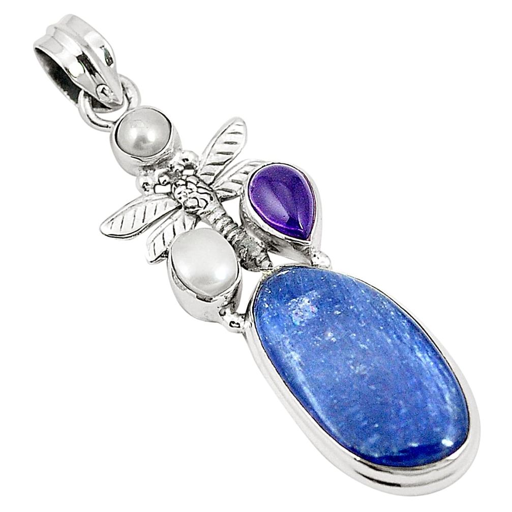 Natural blue kyanite amethyst 925 silver dragonfly pendant jewelry m36160