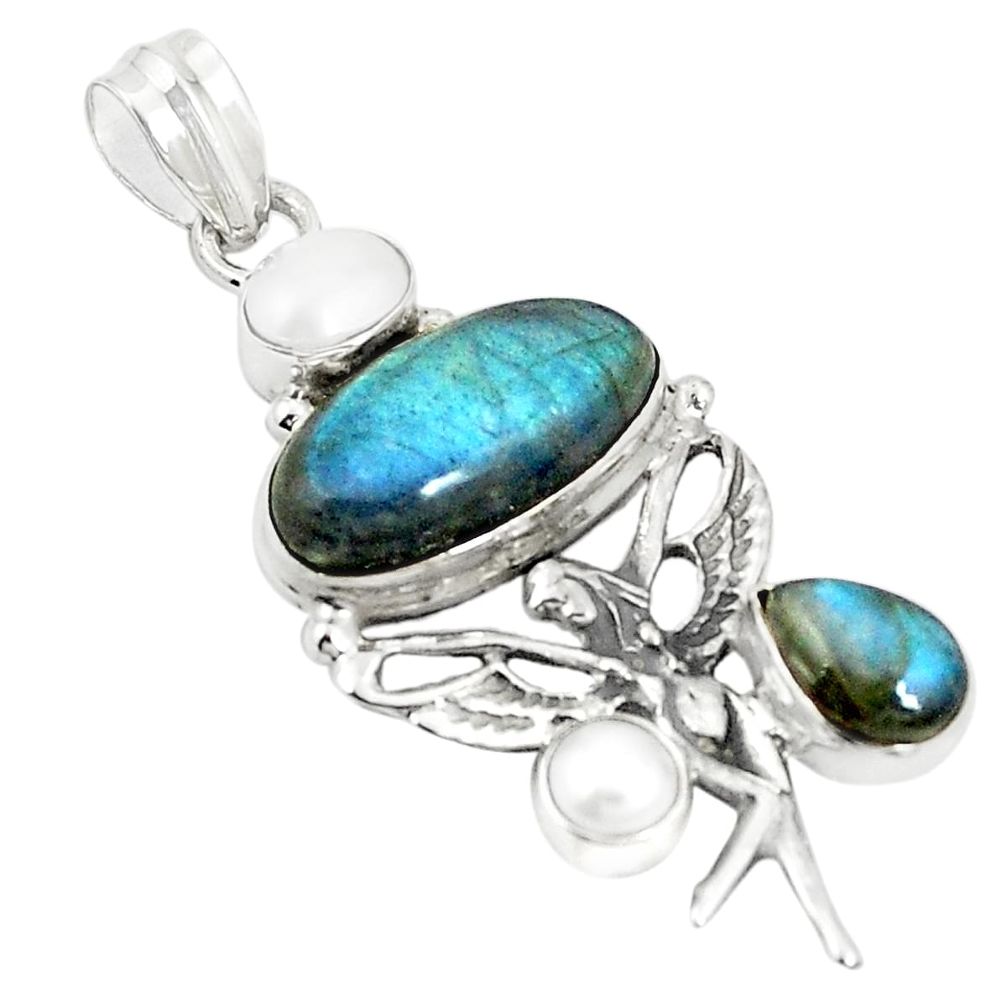 925 silver natural blue labradorite pearl angel wings fairy pendant m36614