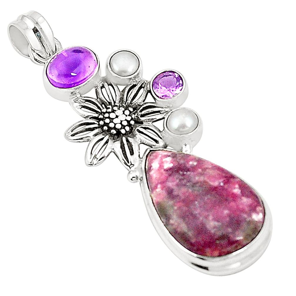 Natural purple lepidolite amethyst 925 silver flower pendant jewelry m36756