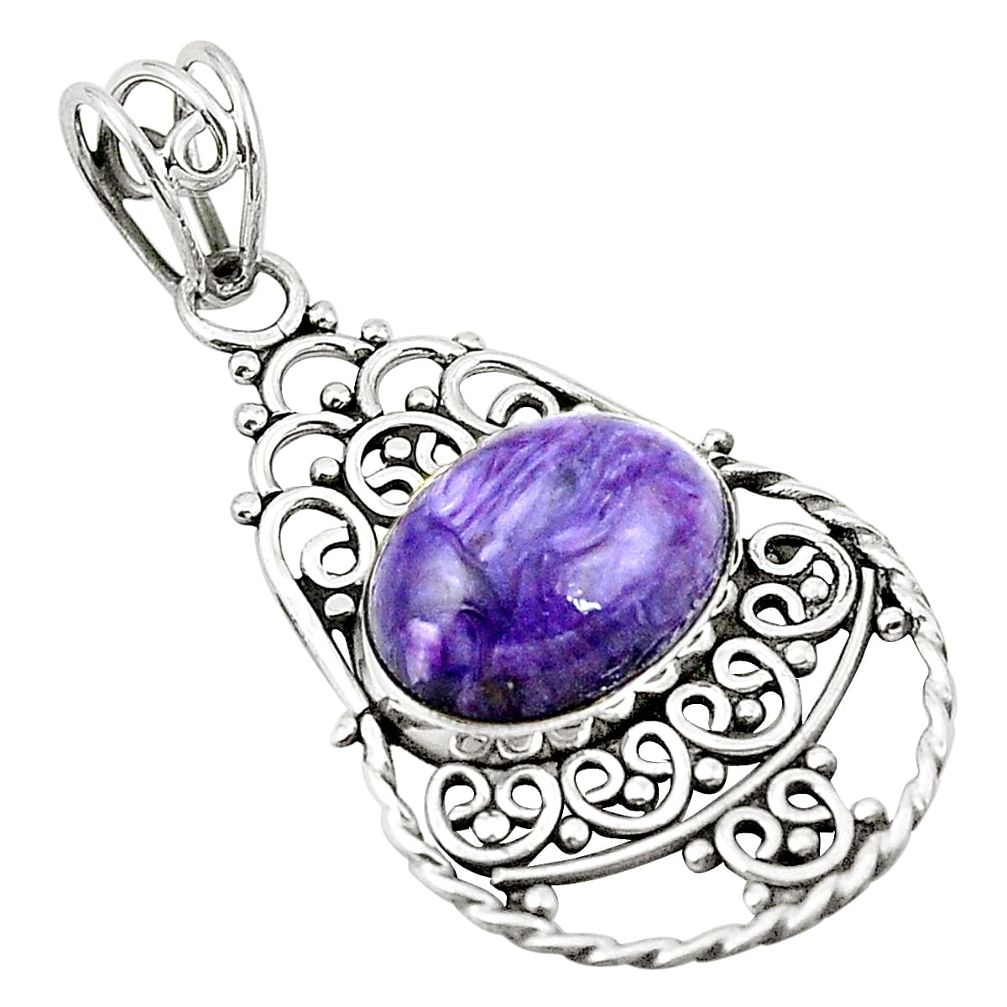 Natural purple charoite (siberian) 925 sterling silver pendant m37301