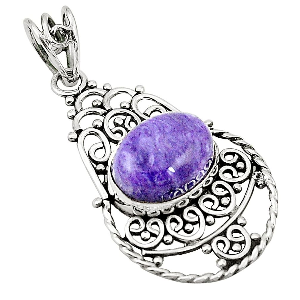 Natural purple charoite (siberian) 925 sterling silver pendant m37302