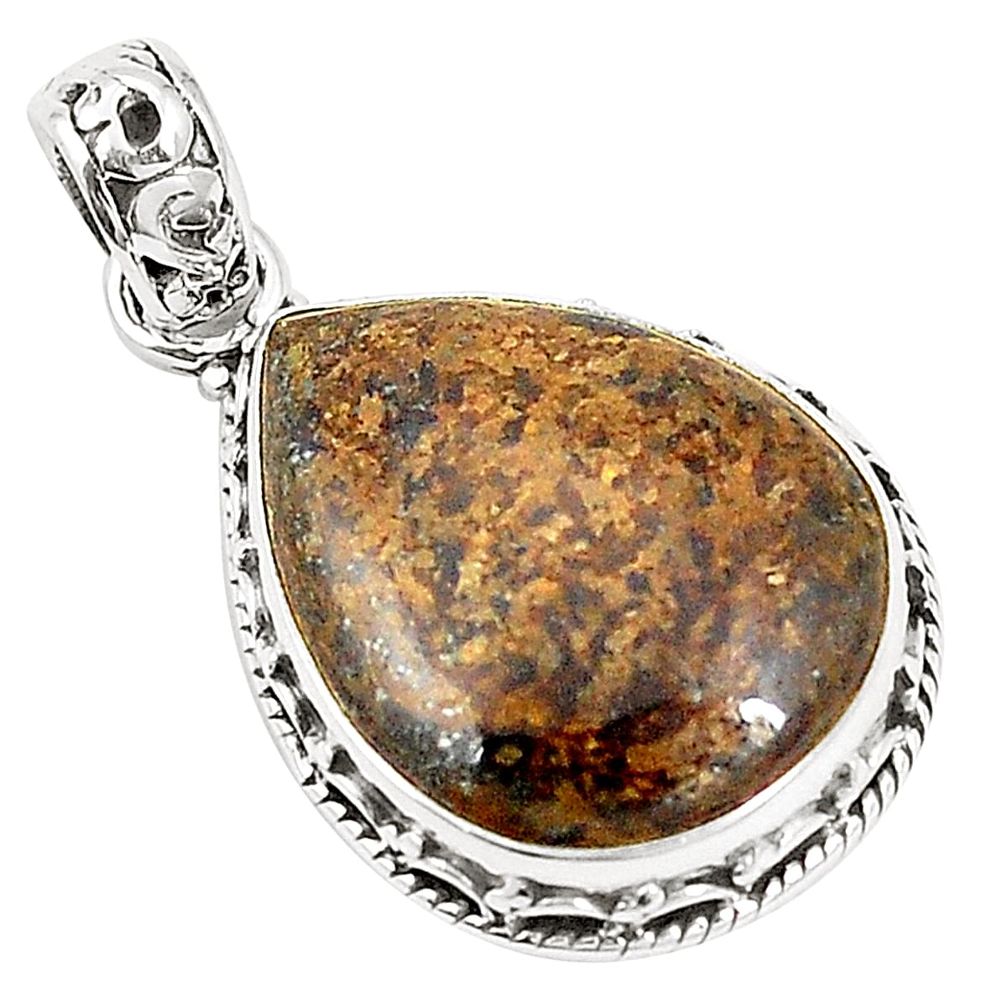 Natural brown bronzite 925 sterling silver pendant jewelry m39589