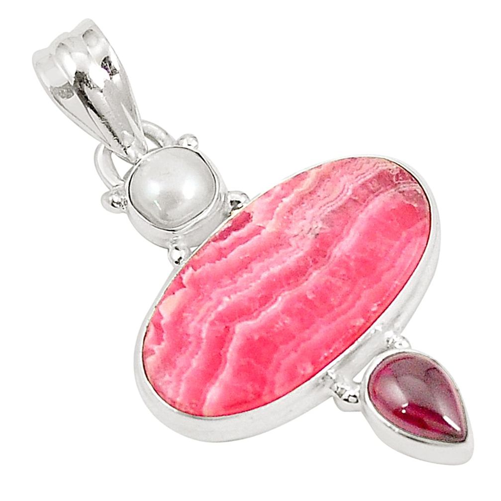 Natural pink rhodochrosite inca rose (argentina) 925 silver pendant m39598