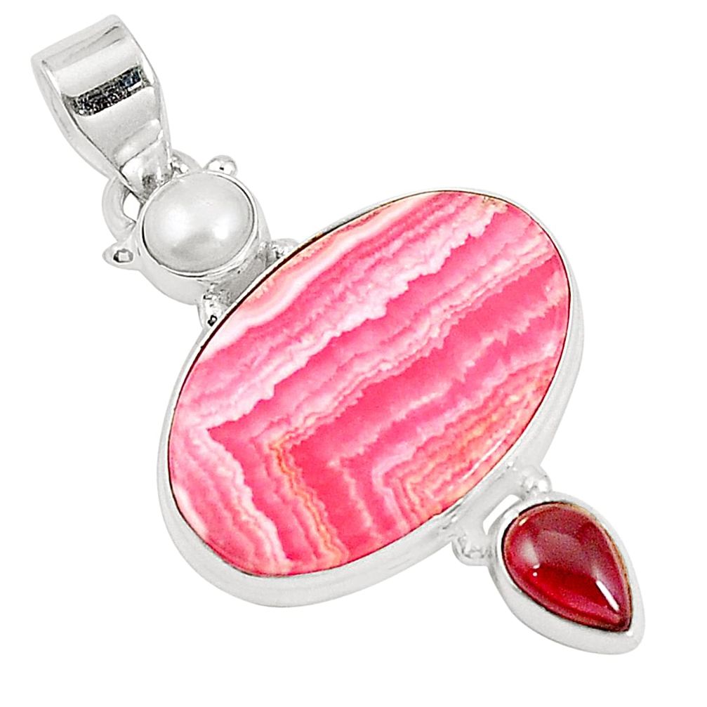 Natural pink rhodochrosite inca rose (argentina) 925 silver pendant m39599