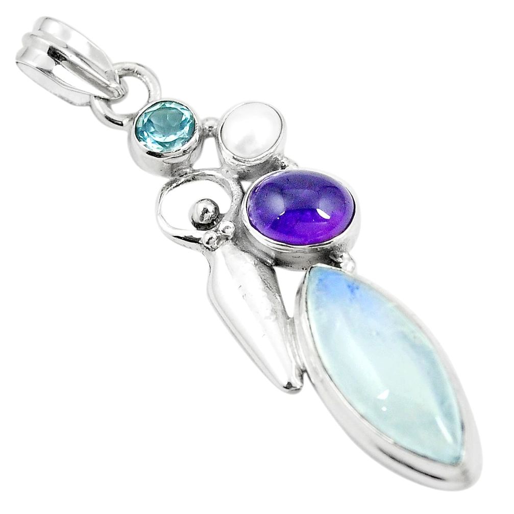 925 sterling silver natural rainbow moonstone amethyst pearl pendant m39765