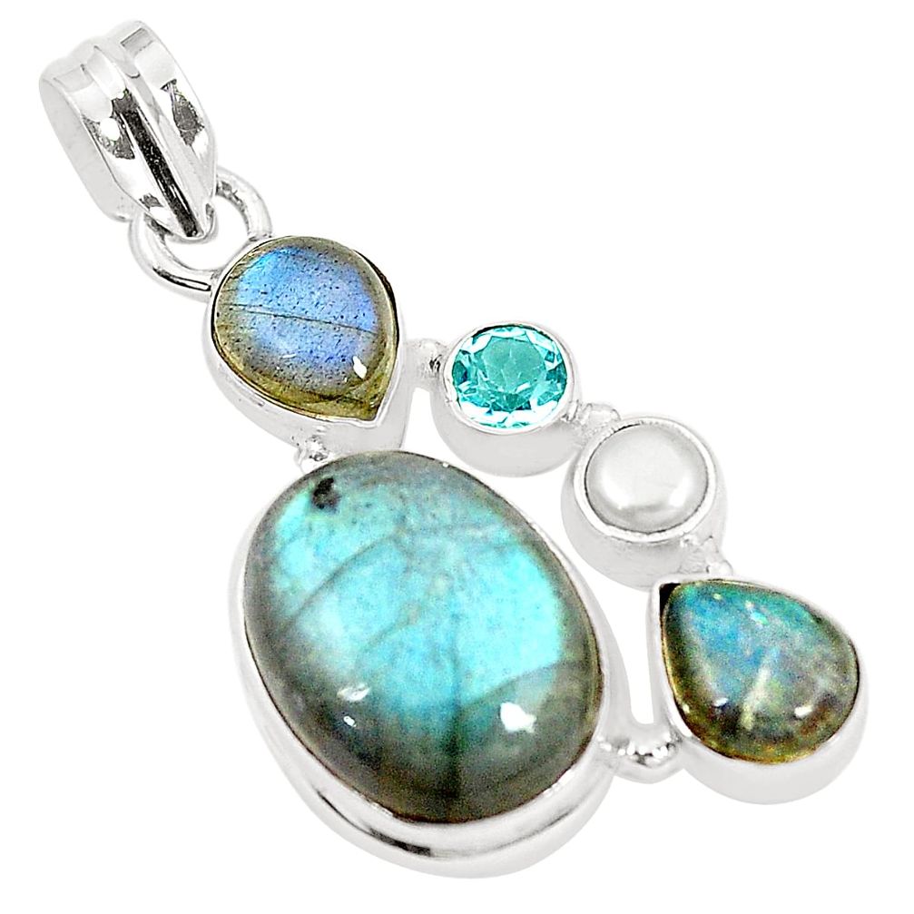 Natural blue labradorite topaz 925 sterling silver pendant jewelry m39793